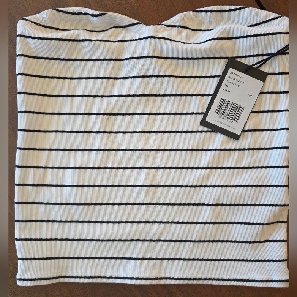 Brunette The Label Black and White Striped Tube Top